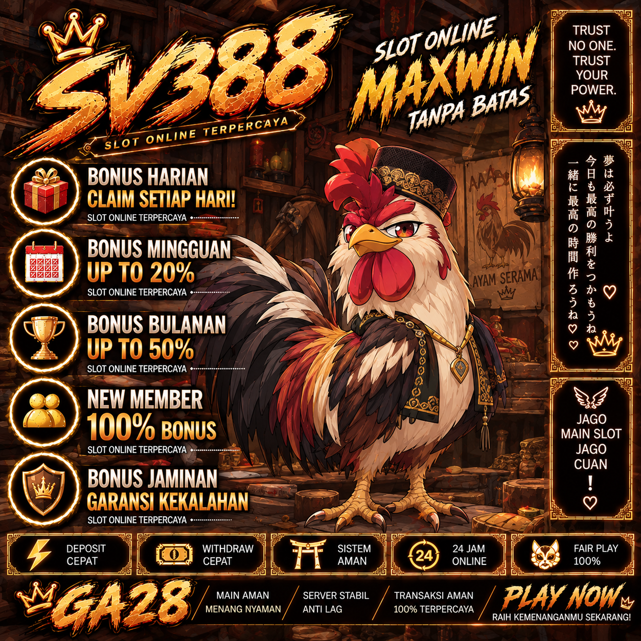Thumbnail 1 of 3, Poster, SV388 ⚡︎ Taruhan Sabung Ayam Wala Meron Realistis & Terpercaya designed and sold by SV388.
